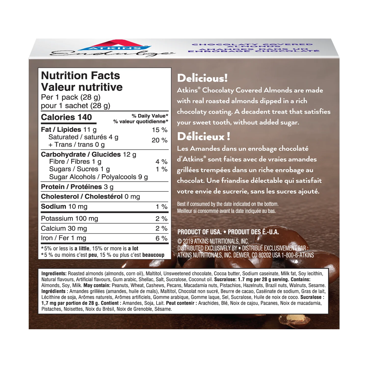 Atkins Endulge Treat - Chocolate Covered Almonds - 140g - Image 2