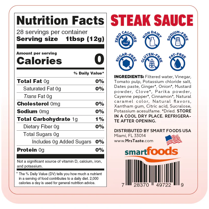 Mrs Taste - Zero Calories Sauce - Steak Sauce - 11.85oz - Image 2