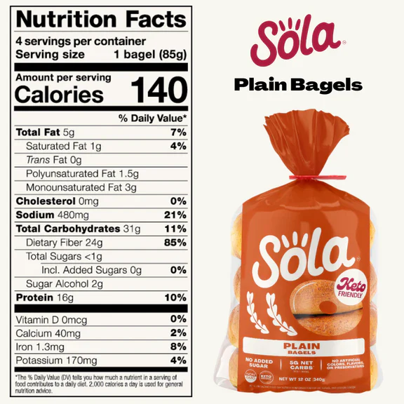 Sola - Keto Friendly Bagel - Plain - 12 oz bag - Image 2