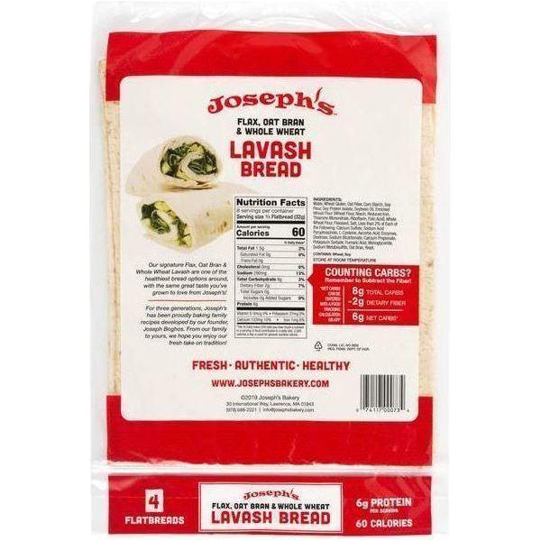 Joseph's Bakery - Flax, Oat Bran and Whole Wheat - Lavash Bread - 4 Square Breads - Image 2