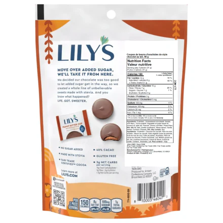 Lily's - Peanut Butter Cups - Milk Chocolate Style 40% Cacao - 91 g - Image 2