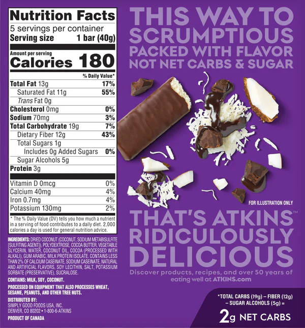 Atkins Endulge Bars - Chocolate Coconut Bar - 5 Bars - Image 2