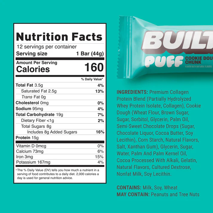 Built Bar - Protein Puff - Cookie Dough Chunk - 44g - Image 2