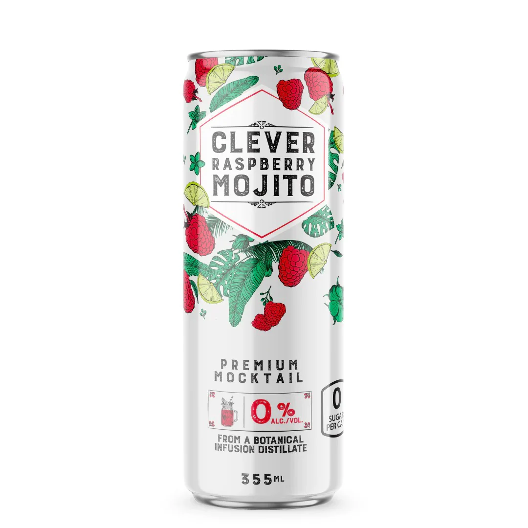 Clever Mocktails - Non-Alcoholic Sugar Free Raspberry Mojito - 355ml
