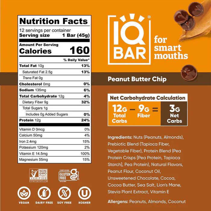 IQBAR - Vegan and Keto Protein Bars - Peanut Butter Chip - 45g - Image 2