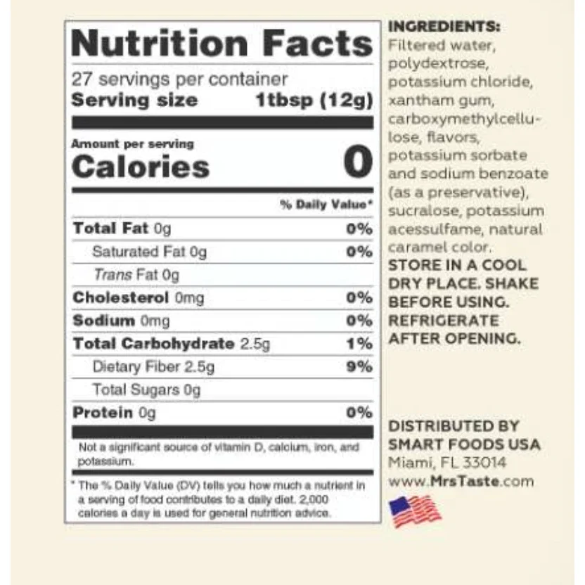 Mrs Taste - Zero Calories Syrup - Caramel - 11oz - Image 2
