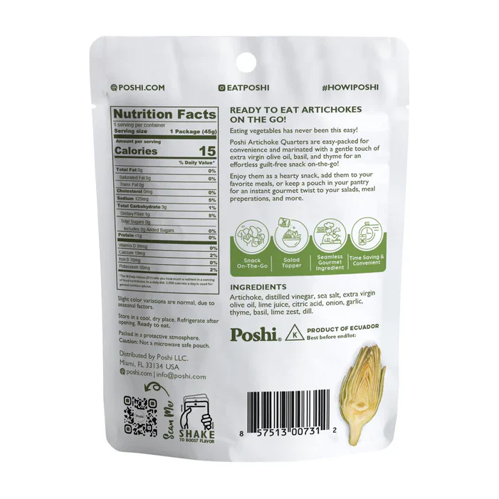 Poshi Veggie Snacks - Artichoke with Basil & Thyme - 45g - Image 2