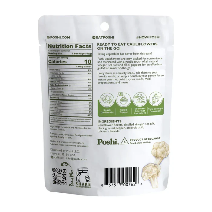 Poshi Veggie Snacks - Cauliflower with Salt & Black Pepper - 45g - Image 2