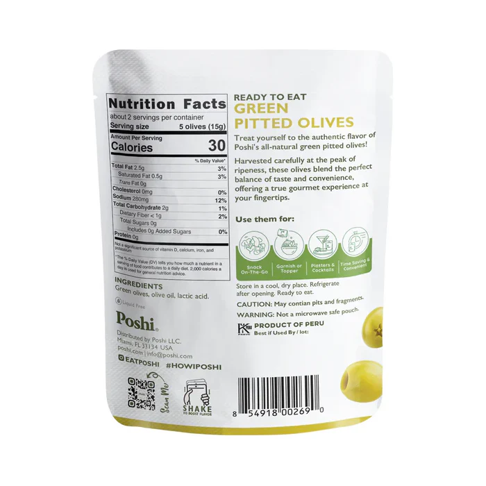 Poshi Veggie Snacks - Original Green Olives - 30g - Image 2