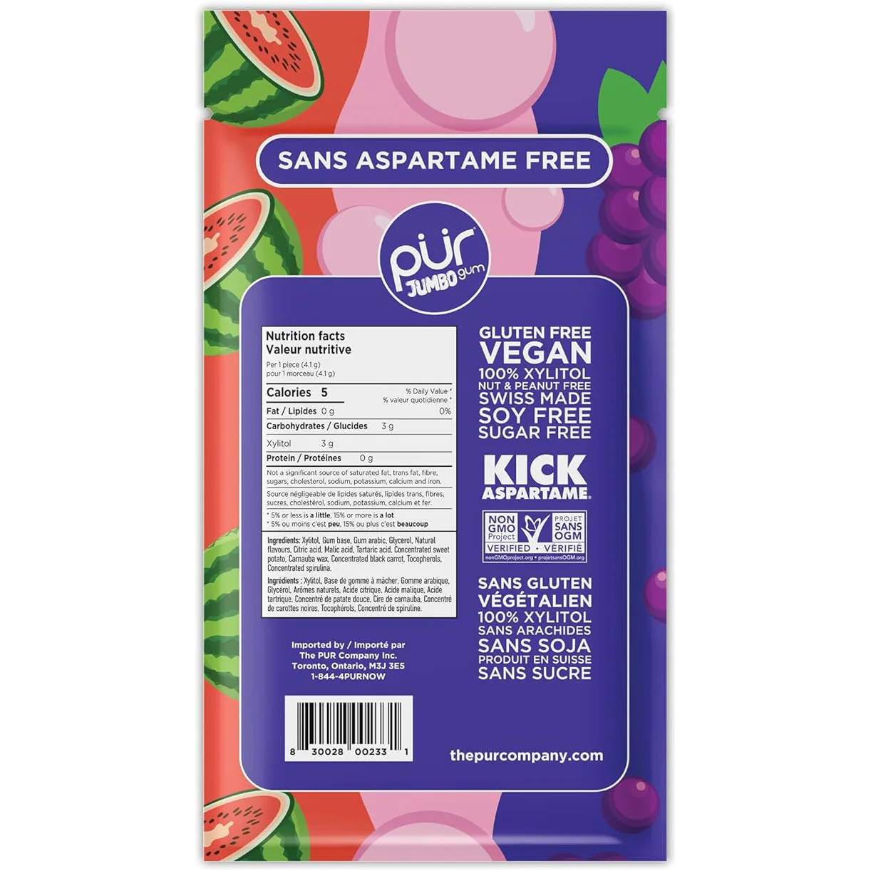 PUR - Jumbo Gum - Bubblegum, Grape, Watermelon - 81g - Image 2