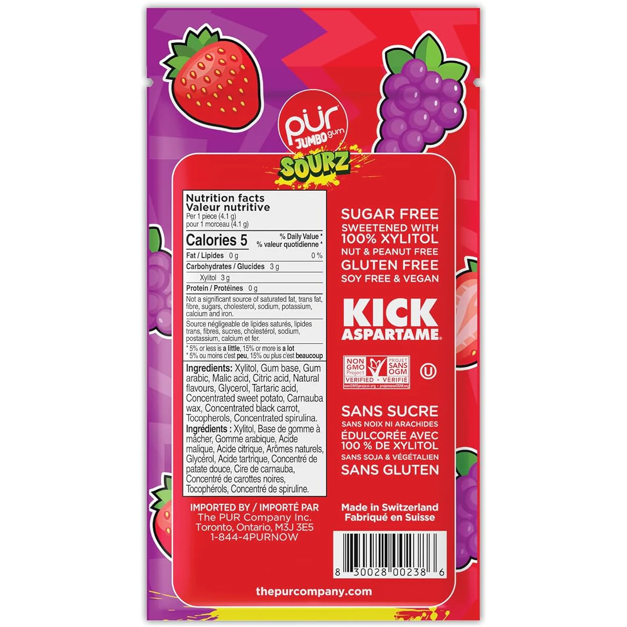 PUR - Jumbo Gum - Sourz Strawberry and Grape - 81g - Image 2