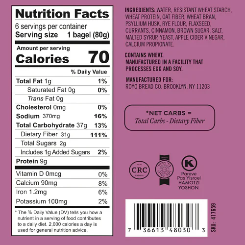 Royo Bread Company - Low Carb Bagels - Cinnamon Raisin - 6 bagels - Image 2