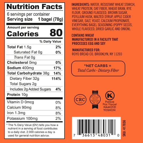 Royo Bread Company - Low Carb Bagels - Everything - 6 bagels - Image 2