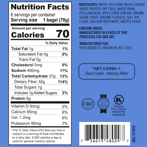 Royo Bread Company - Low Carb Bagels - Plain - 6 bagels - Image 2