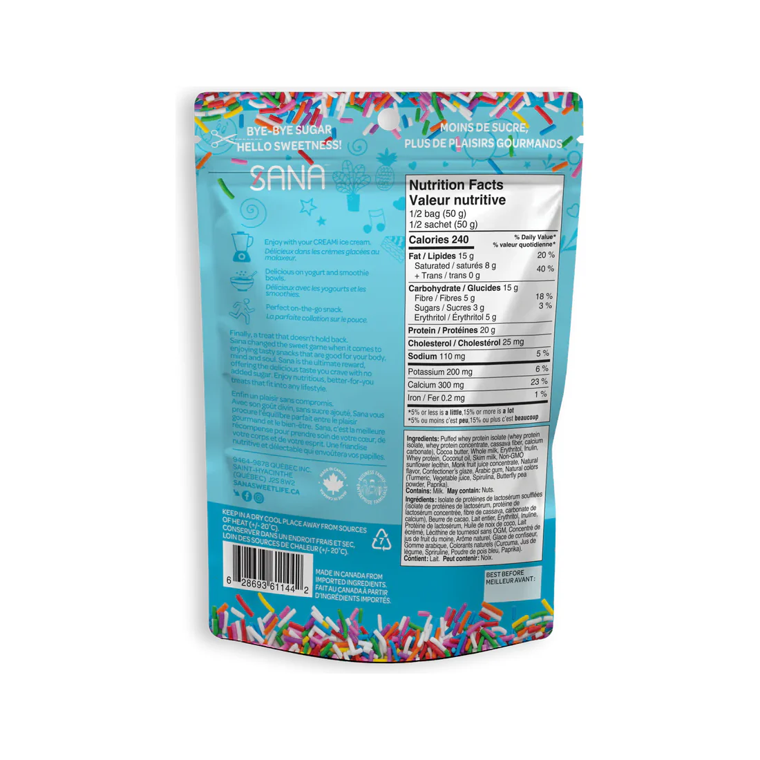 Sana - Chocolate Snacks - Crunchy chocolate style protein bites - Birthday cake - 100g - Image 2