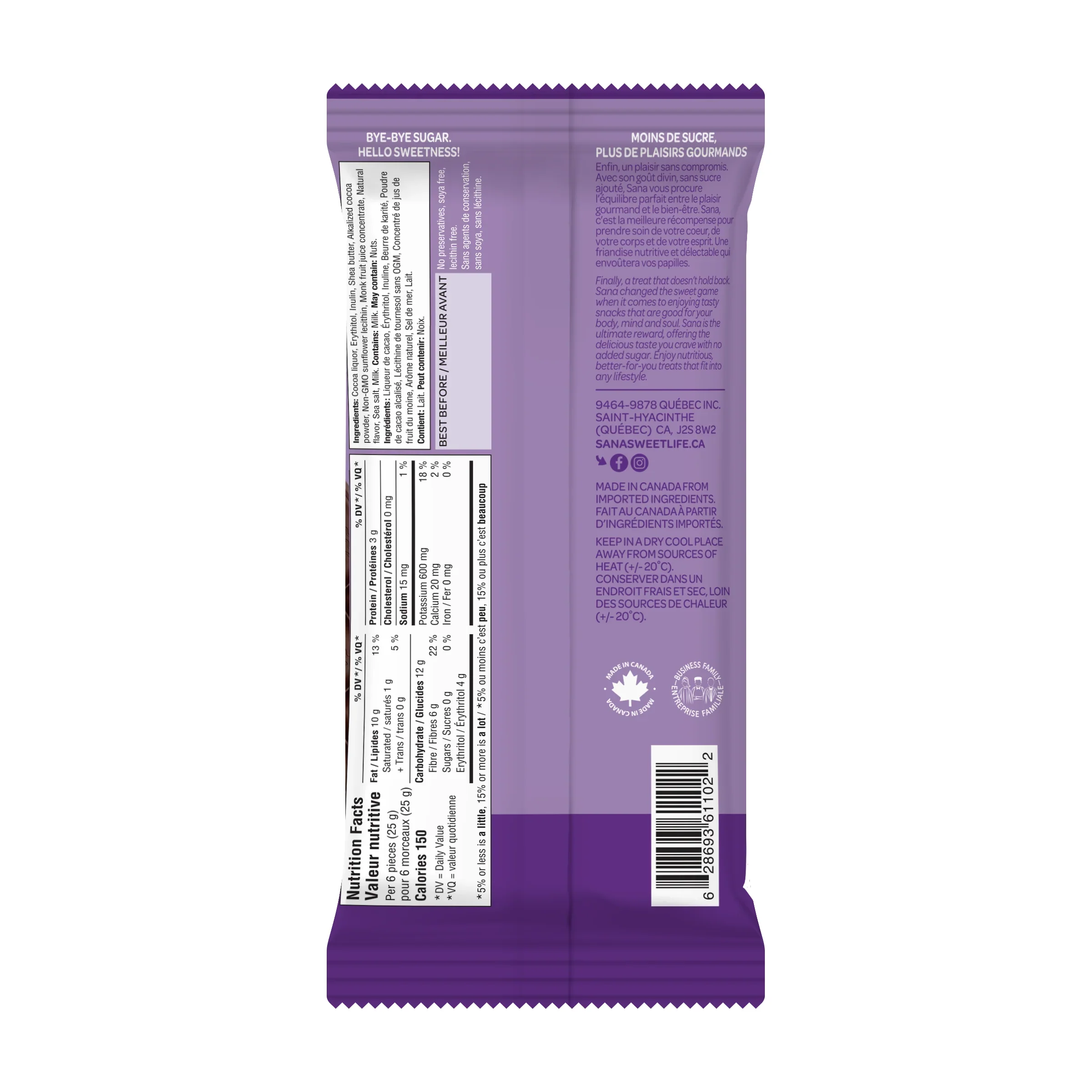 Sana - Chocolaty Bar - Dark Chocolaty Classic - 75g - Image 2