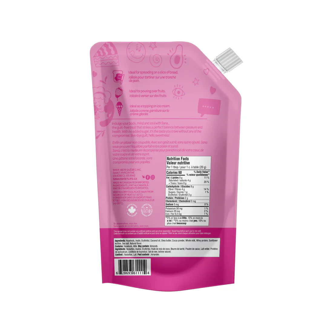 Sana - Low Sugar Spread - Hazelnut with Milk and Cocoa - 200g - Image 2