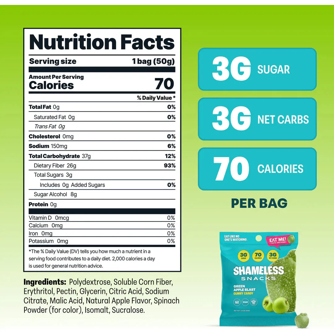 Shameless Snacks - Gummy Candy - Green Apple Blast - 50g - Image 2
