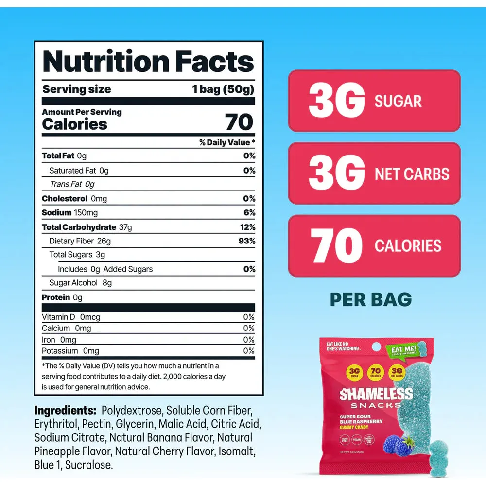 Shameless Snacks - Gummy Candy - Super Sour Blue Raspberry - 50g - Image 2