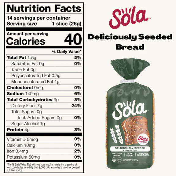 Sola - Keto Friendly Bread - Deliciously Seeded - 14 oz bag - Image 2