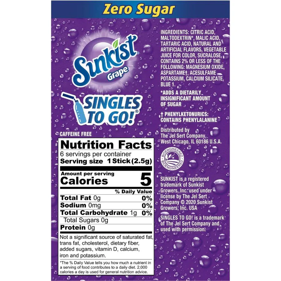 Sunkist Zero Sugar Singles-to-Go - Grape - 6 sticks - Image 2