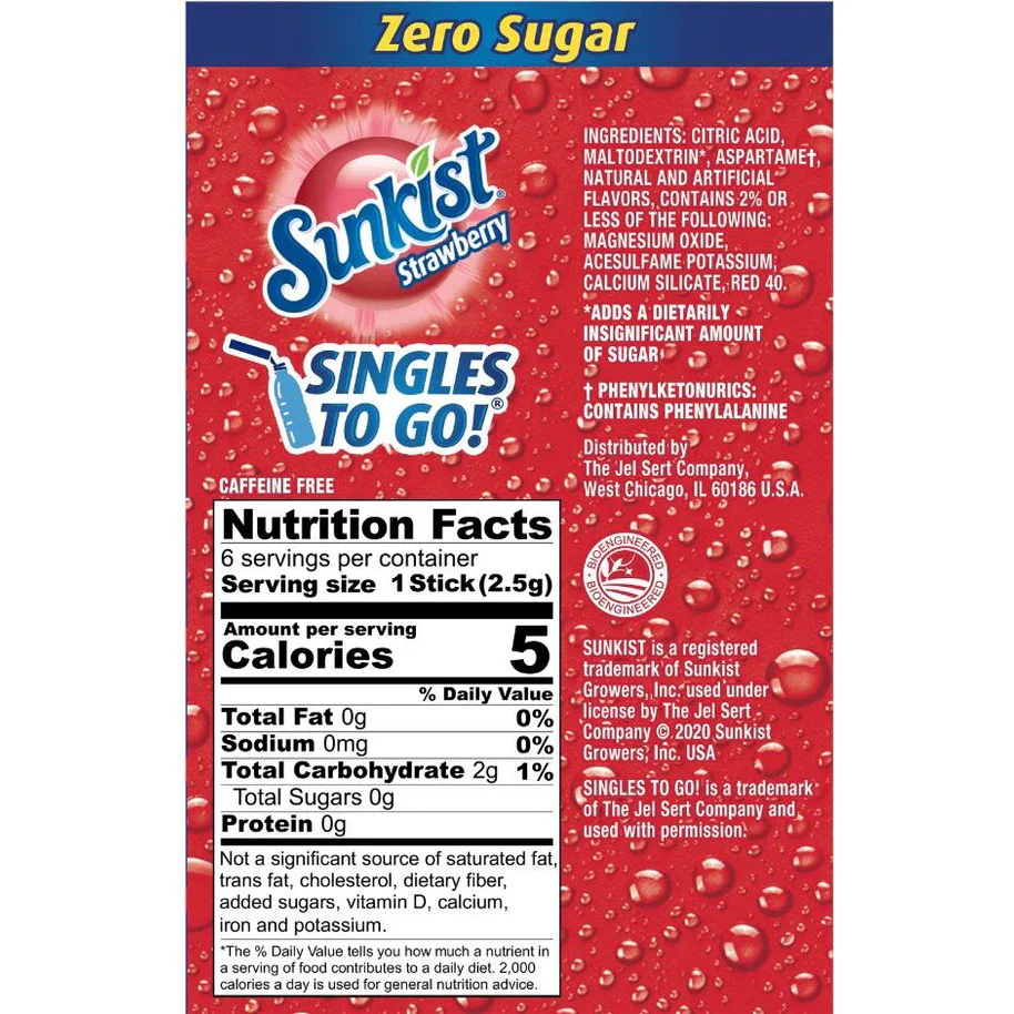 Sunkist Zero Sugar Singles-to-Go - Strawberry - 6 sticks - Image 2