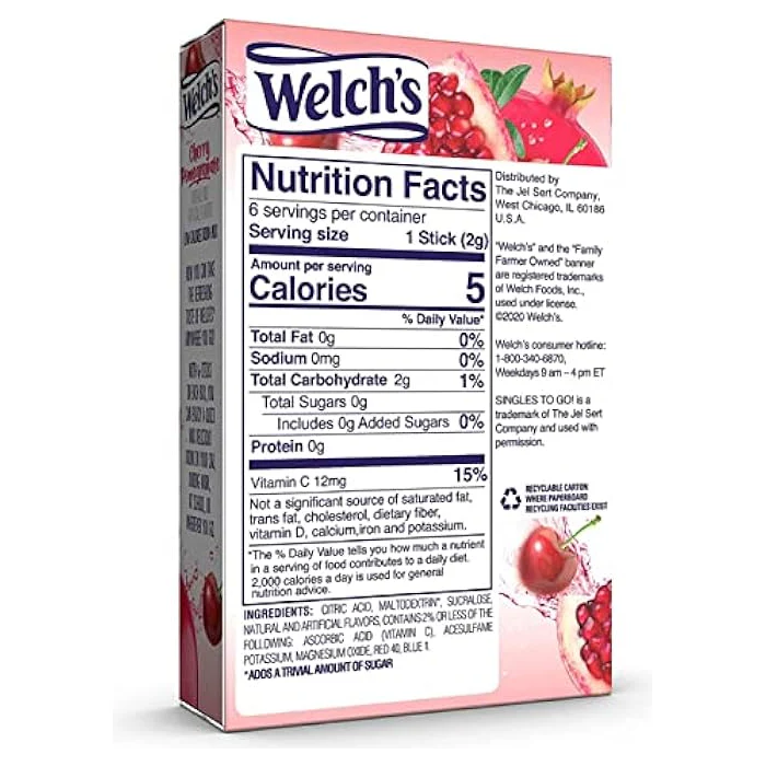 Welch's Zero Sugar Singles-to-Go - Cherry Pomegranate - 6 sticks - Image 2