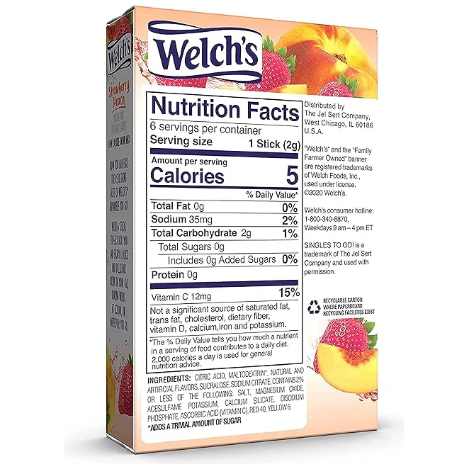 Welch's Zero Sugar Singles-to-Go - Strawberry Peach - 6 sticks - Image 2