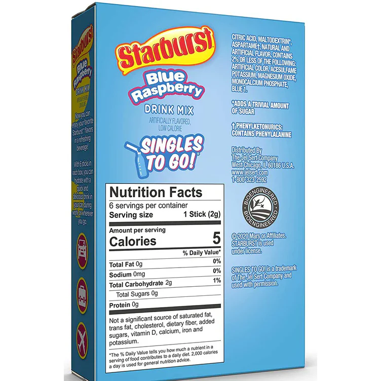 Starburst Zero Sugar Singles-to-Go - Blue Raspberry -  6 sticks - Image 2